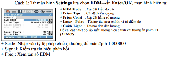 cài đặt thông số liên quan tới đo edm