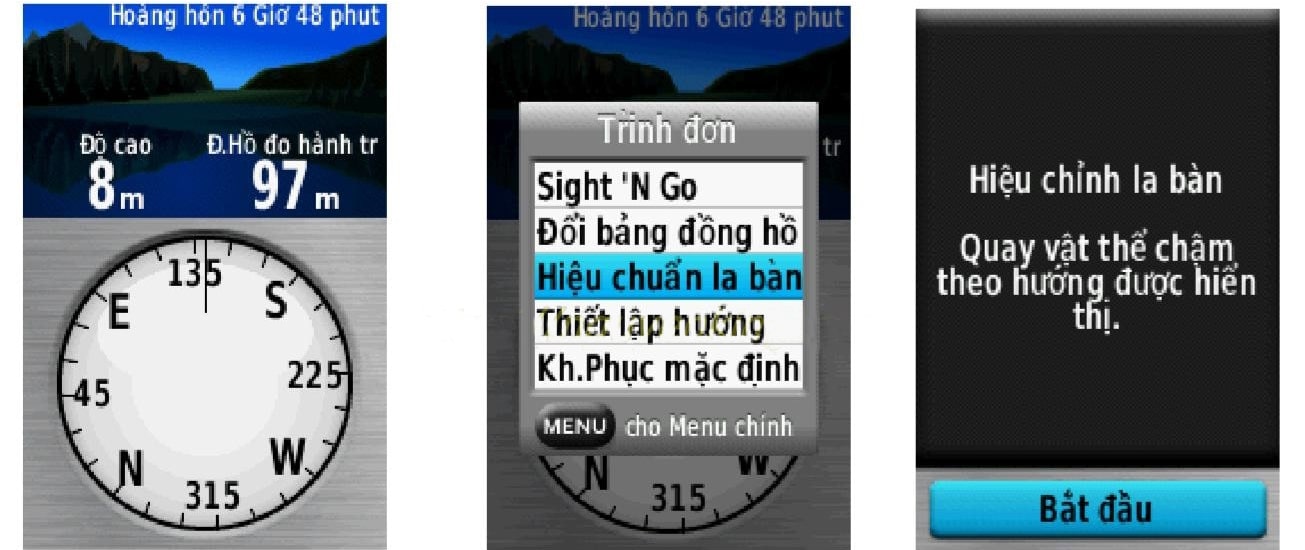  Hiệu chỉnh la bàn điện tử (Chức năng này chỉ có ở GPSMAP 64sx)