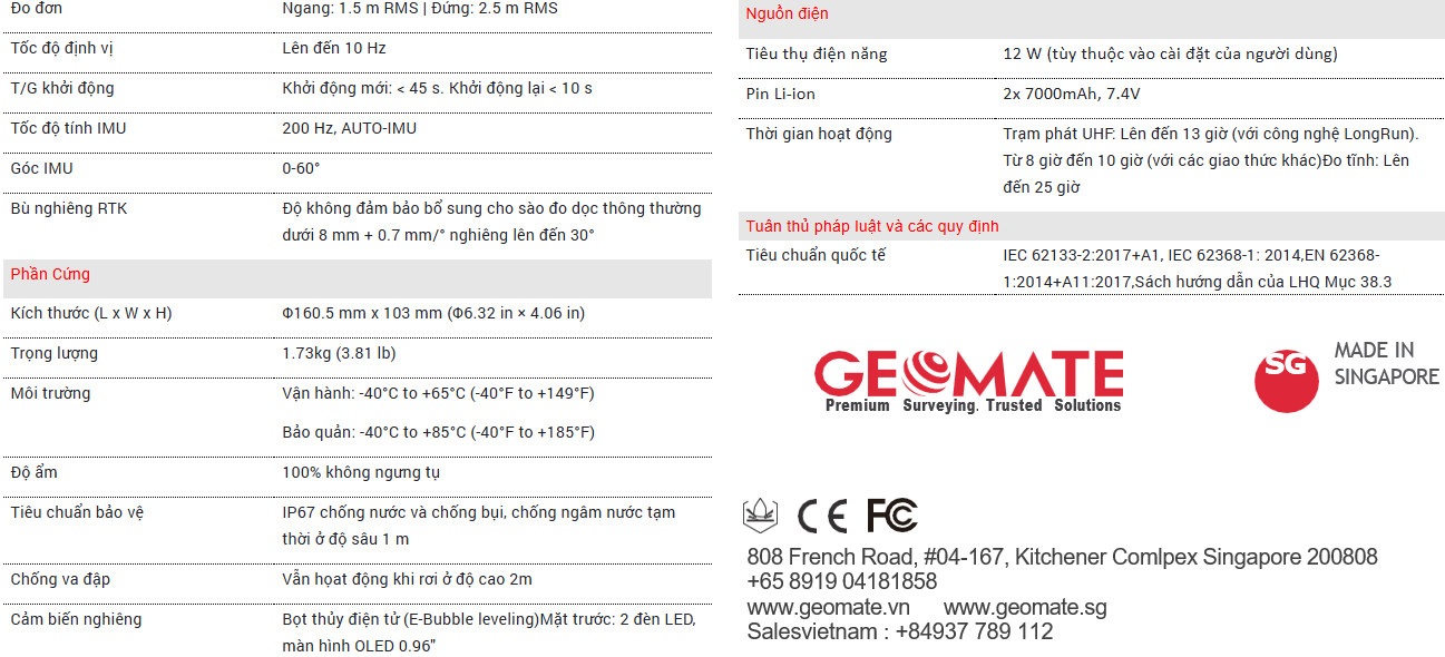 Thông số kĩ thuật chi tiết GEOMATE GBASE