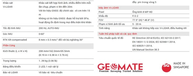 Thông số kĩ thuật chi tiết máy GPS RTK Geomate SG100