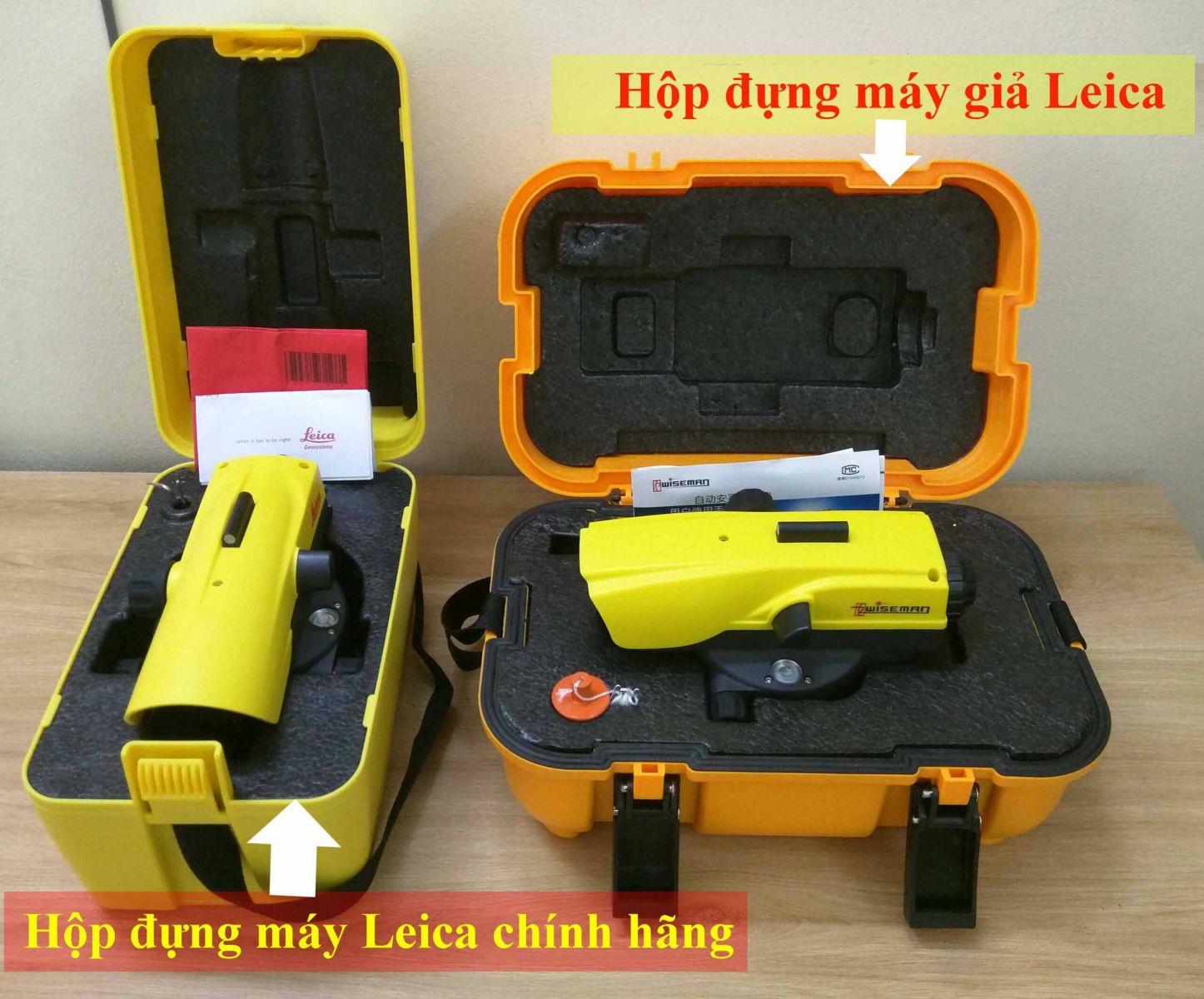 phân biệt thùng đựng máy thủy bình leica chính hãng và fake